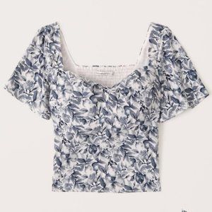Abercrombie & Fitch Flutter Sleeve Short Sleeve Blouse | Navy & White | BNWT